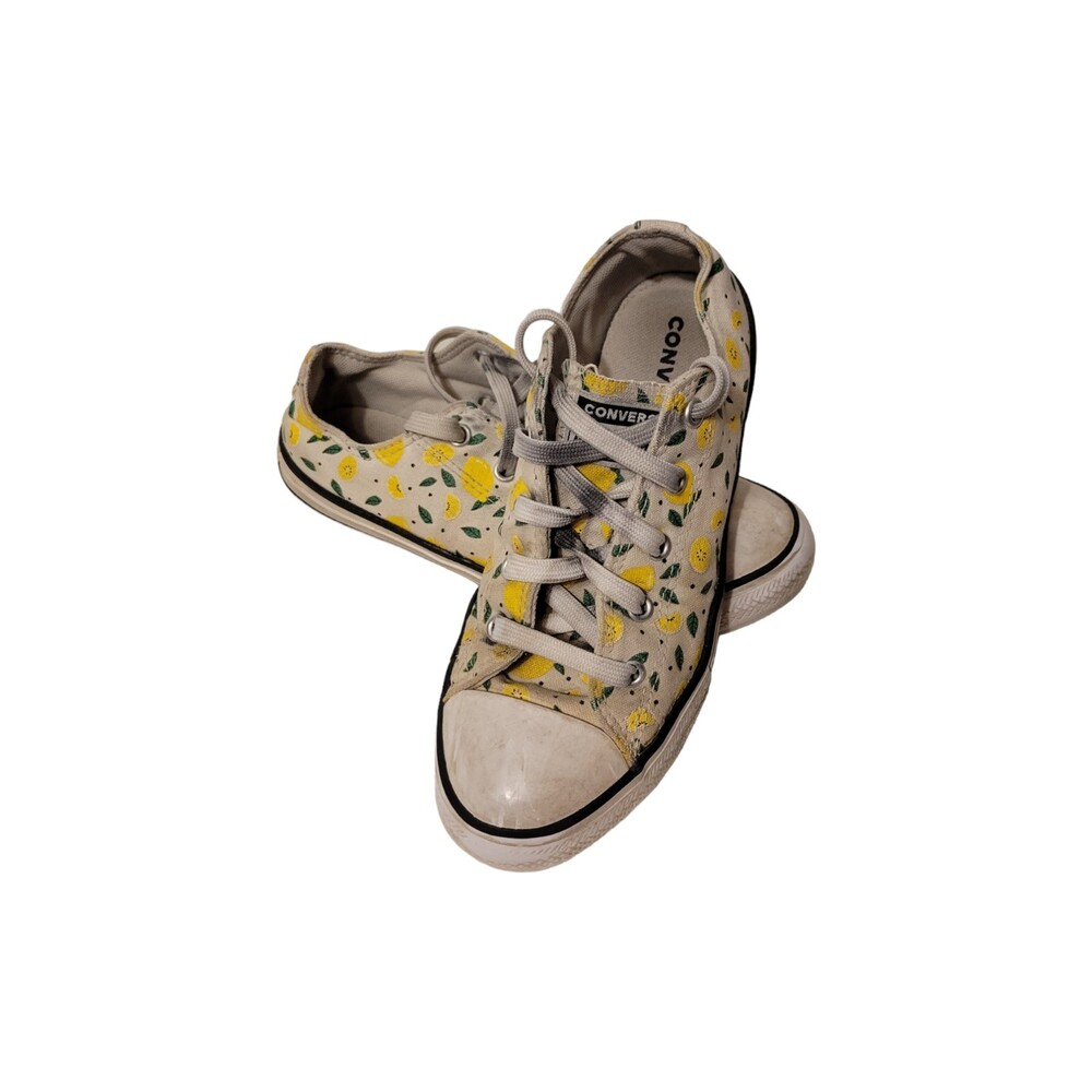 Converse Lemon Print Low Top Sneakers Juniors Youth Size 3 Yellow Lace Up
